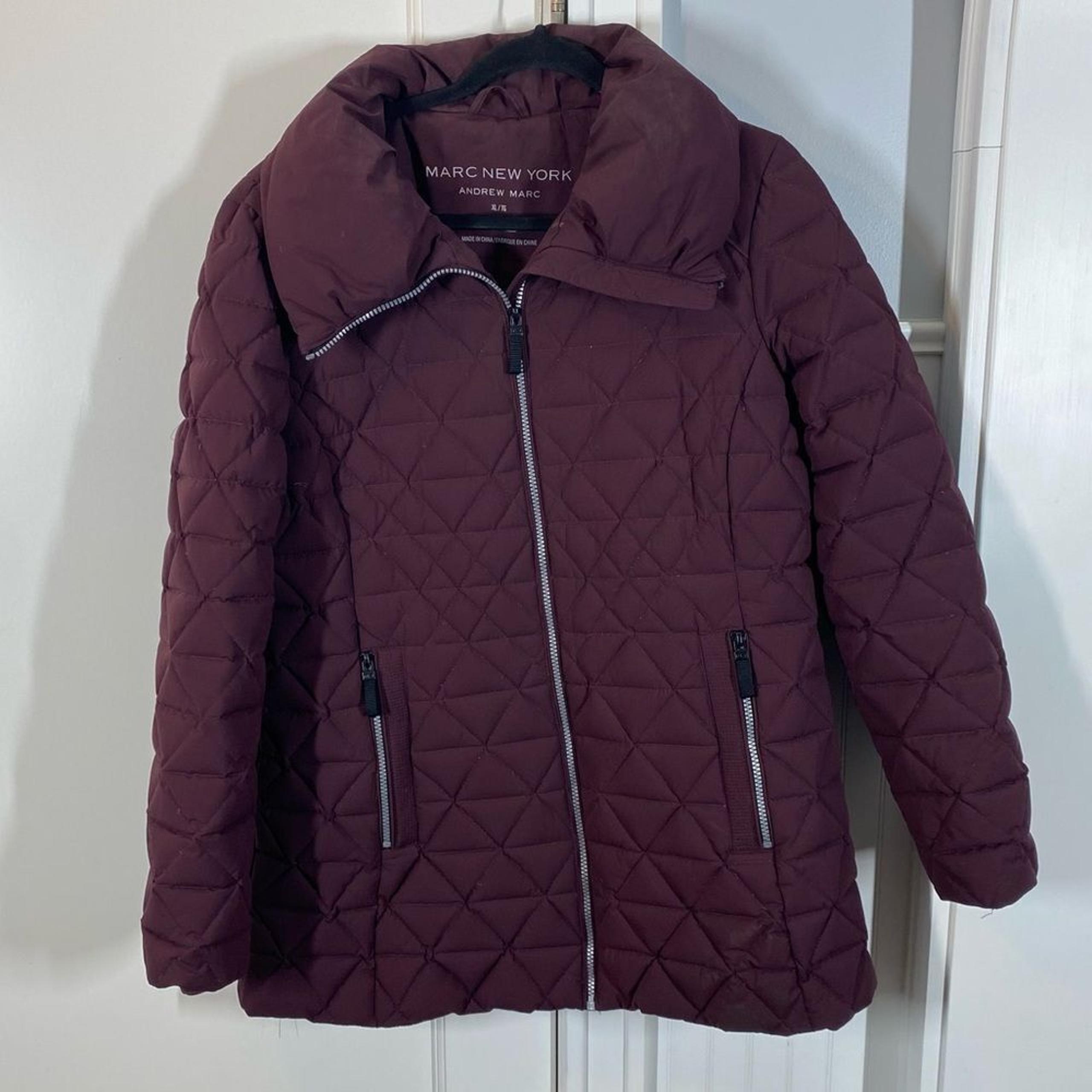 ANDREW MARC burgundy Zip Pockets stretch Premium Down Puffer Jacket size xl