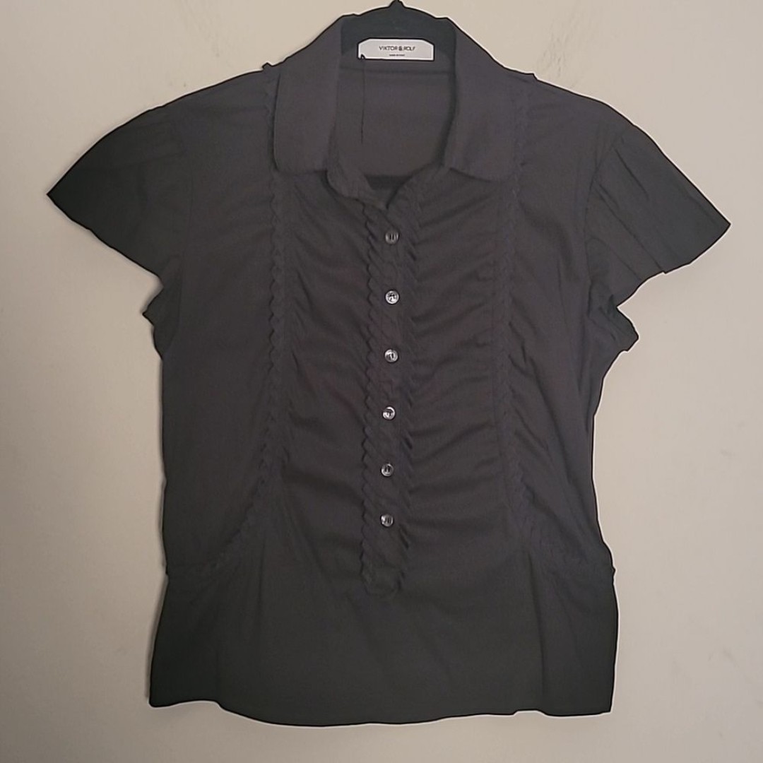 Viktor & Rolf black button up cap sleeve blouse Sz 40