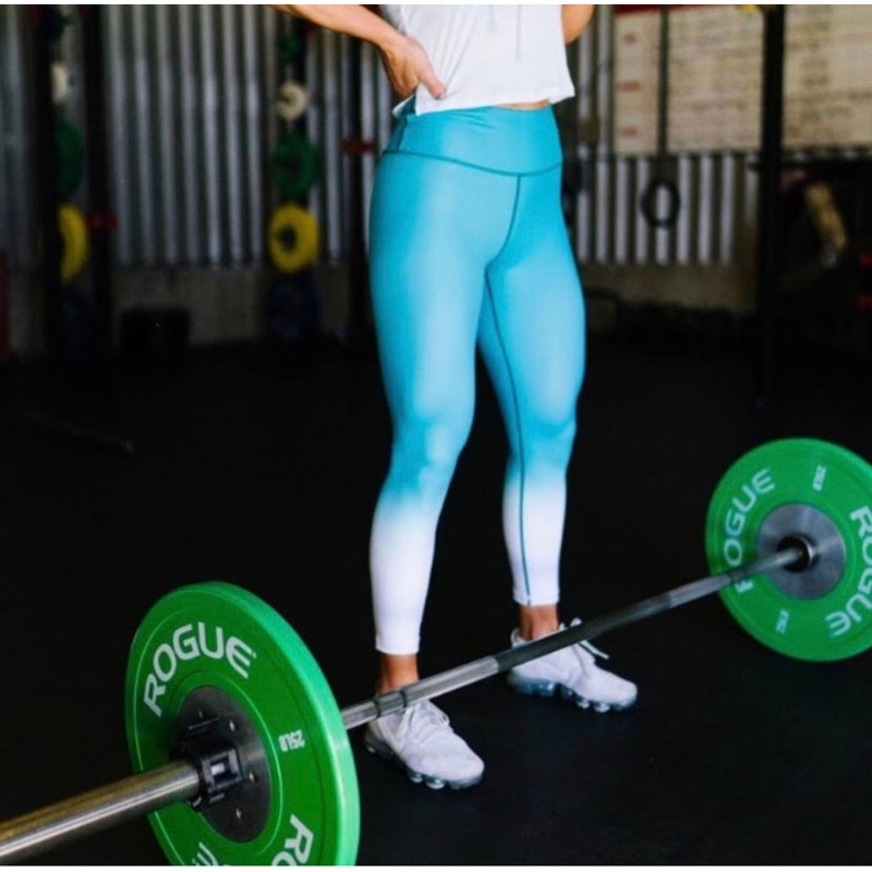 Zyia Teal to White Venom Ombre Metallic Light N Tight Leggings Size 2