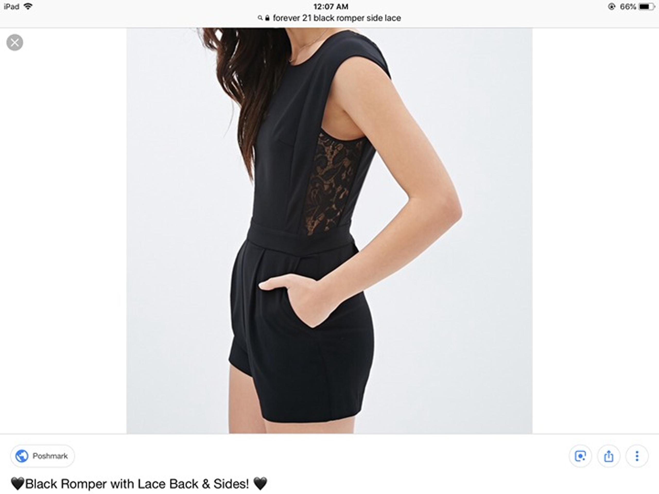 Forever21 solid black shorts romper jumpsuit playsuit S side lace cocktail  0852