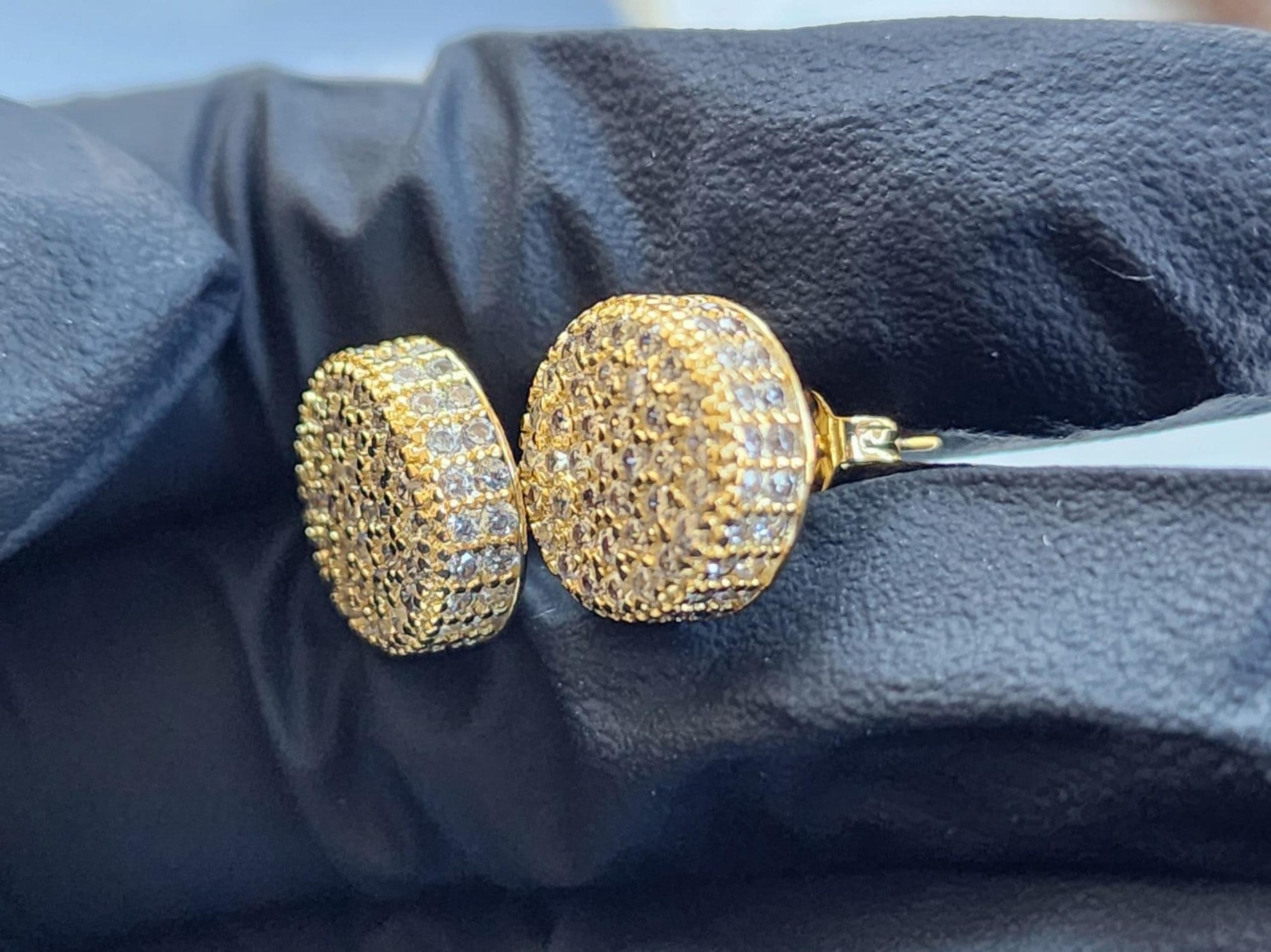 14K Gold Studs Earrings Full Iced Out Round Micro Pave Hip Hop Earrings