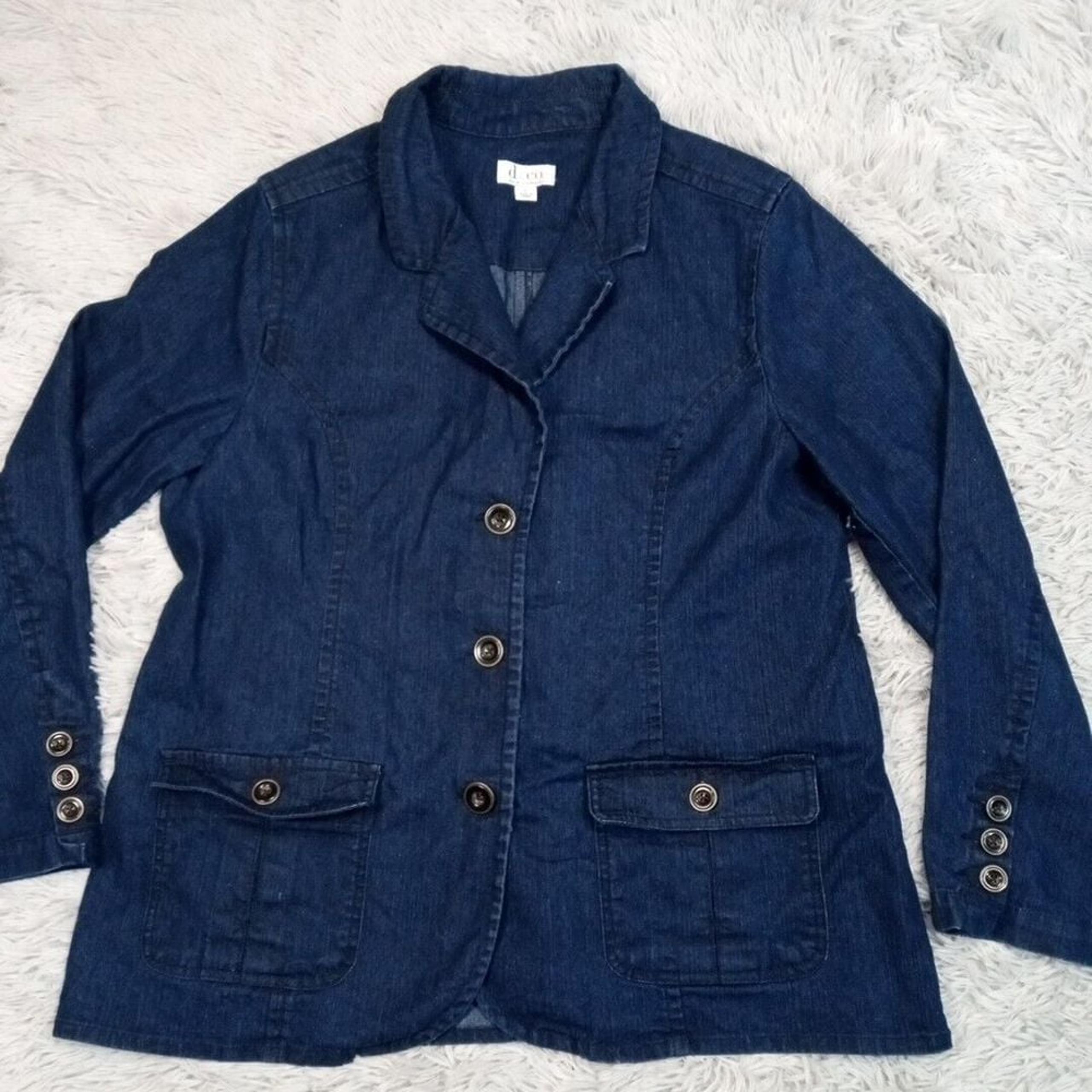 D & Co. Jacket Womens L Blue Denim Coat Pockets Casual Button Up Stretch Comfort