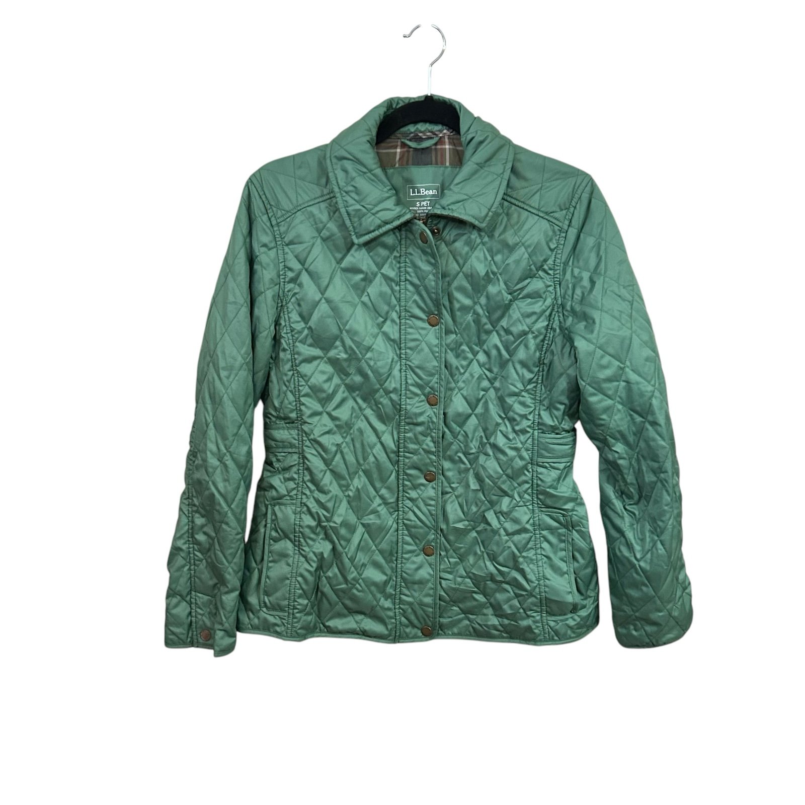 L.L. Bean Green Quilted Barn Coat Or Chore Jacket With Brown Corduroy Trim SP.