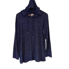 Weekends by Chico's Women's Pullover Hoodie Long Sleeve Stretch Navy Blue Size 1