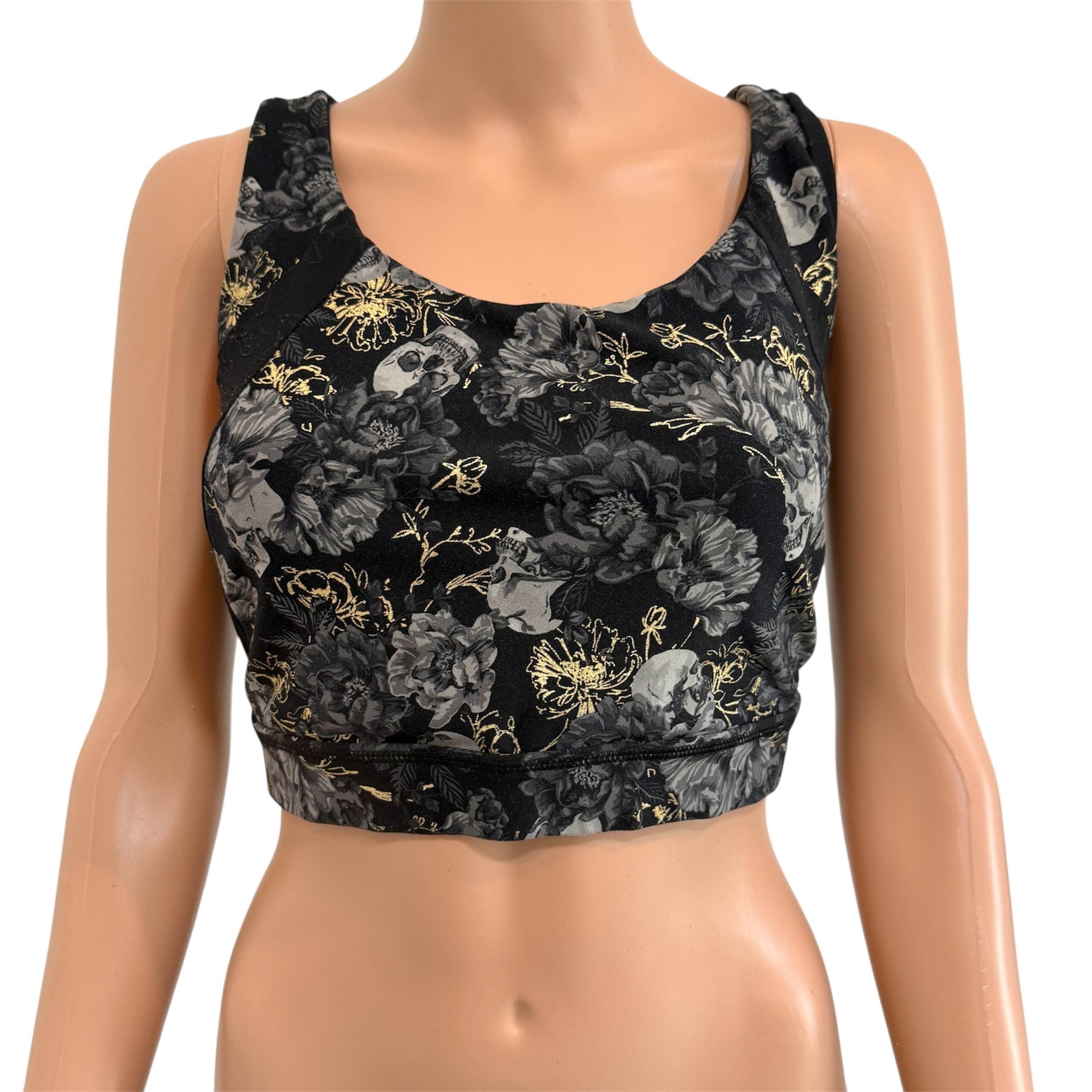 Torrid Active 2 foil floral skull lace inlay low impact sports bra top BC 2693
