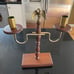 Vintage Pair of Mid Century Walnut Wood with Metal Eagle 2 Arm Candle Holders