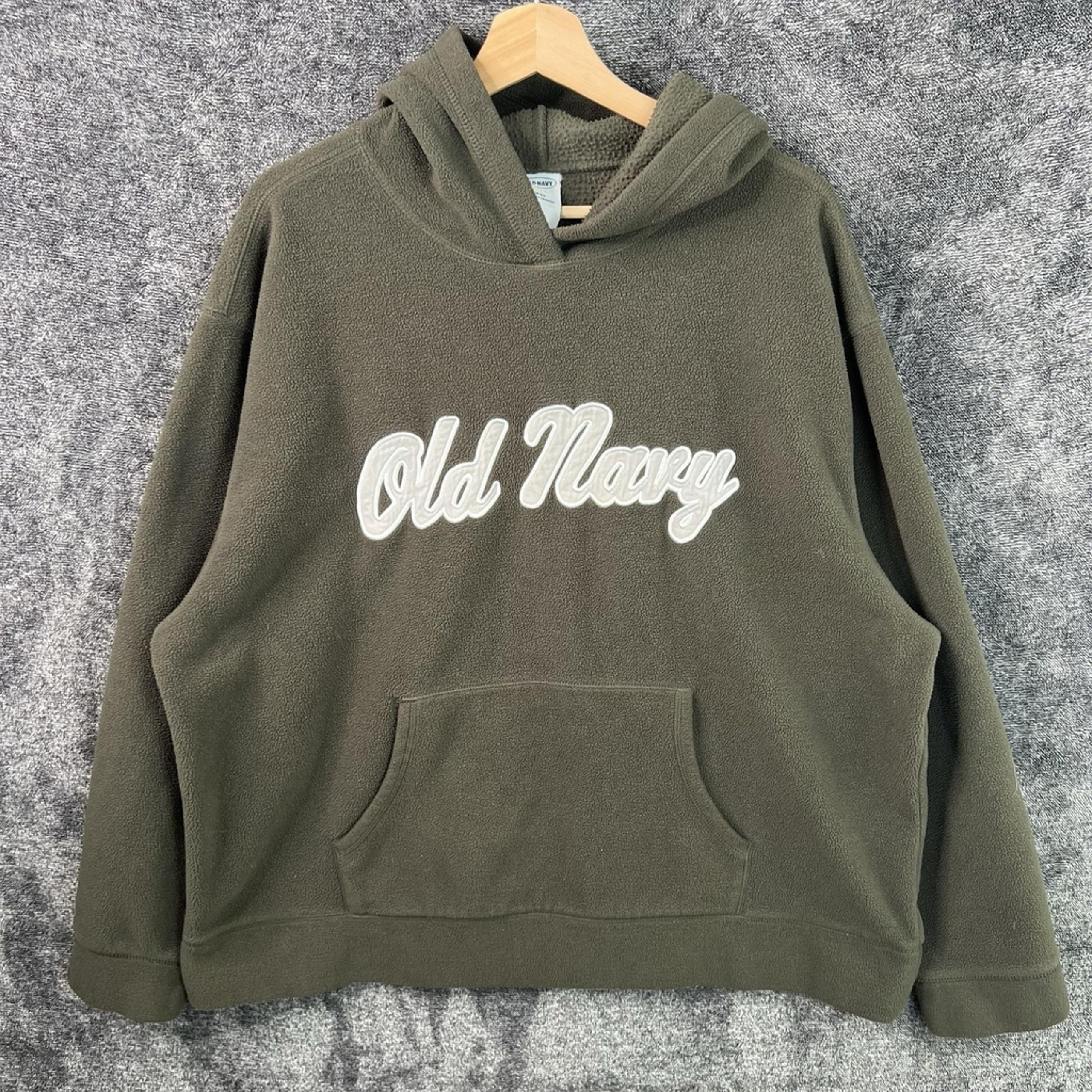 Vintage Y2K Old Navy Sweatshirt Fleece Hoodie Green Logo Spellout Mens Size 2XL