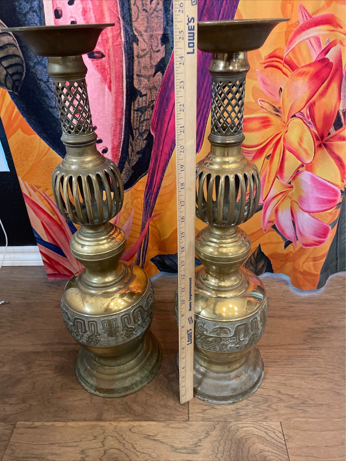 Vintage Brass Candle Stick Holder Floor Altar Pillar Church Temple 26”