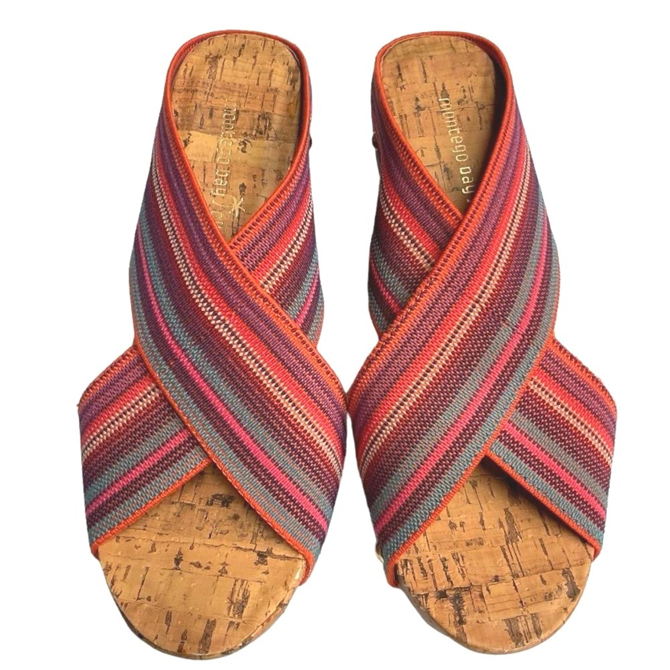Montego Bay Club Sandals Sz 6.5 Platform Cork Wedge Heels Slip On Cross Strap