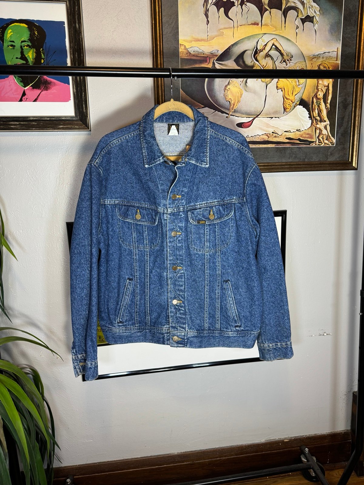 Vintage Lee Riders Denim Trucker Jacket Blue Jean Med Wash Flap Pockets 153438