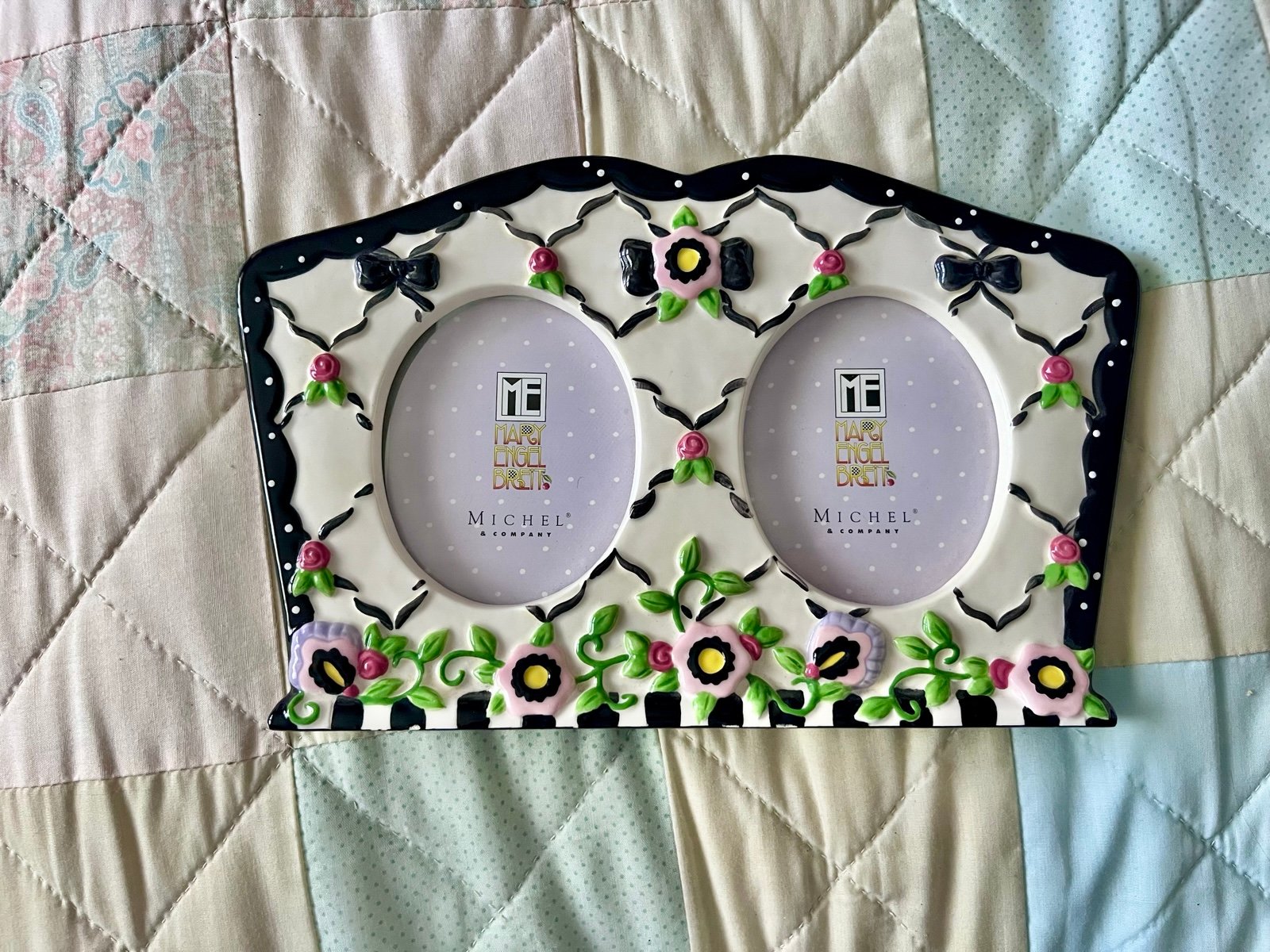 Vintage Mary Engelbreit ceramic Double photo picture frame