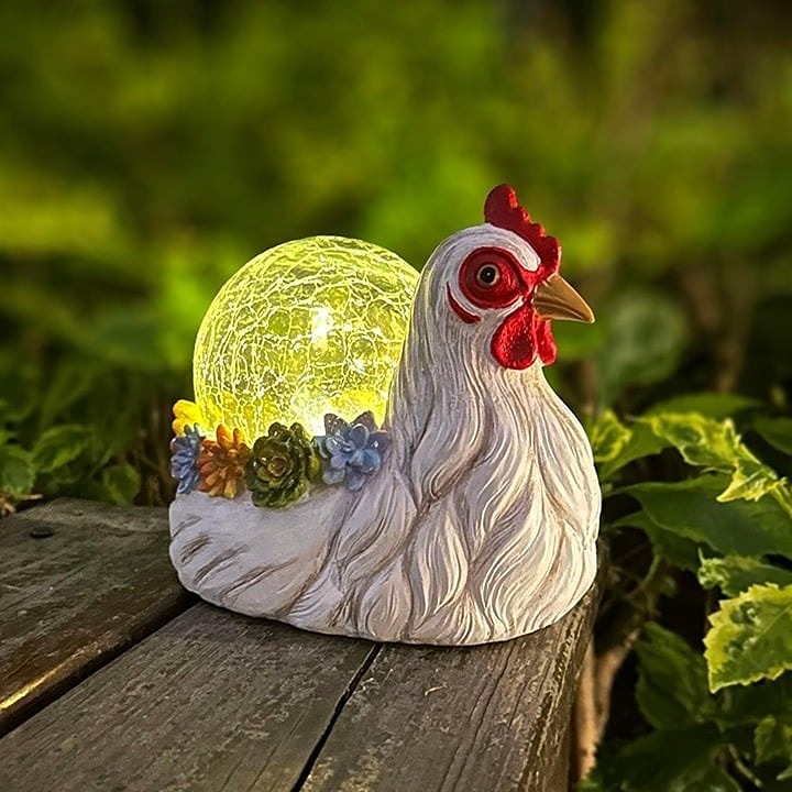 Cracked Glass LED Lighting Resin Chicken lamp -Solar Powered