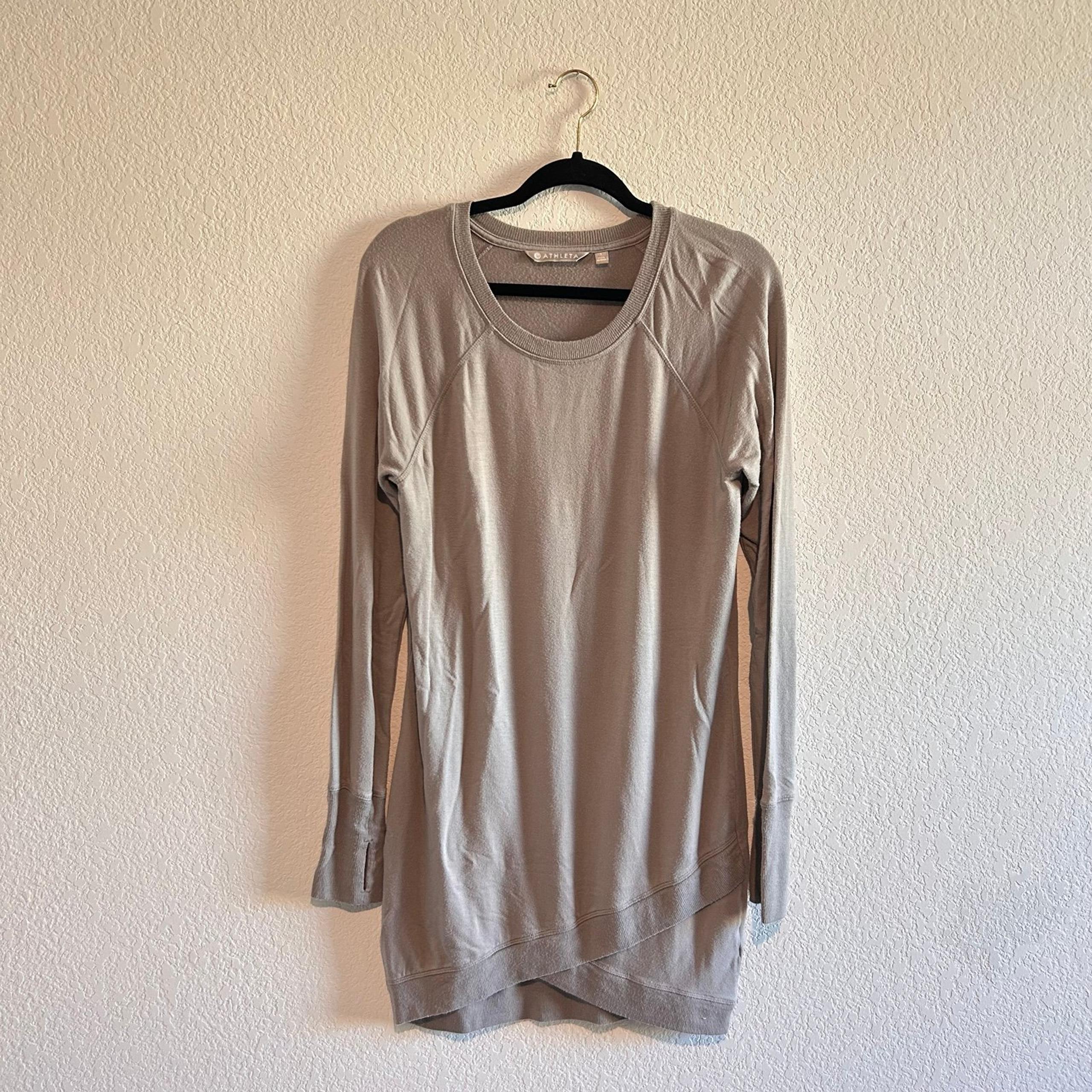 Athleta Criss Cross Sweatshirt Dress Dove Gray Taupe Small Tunic Beige Atheisure