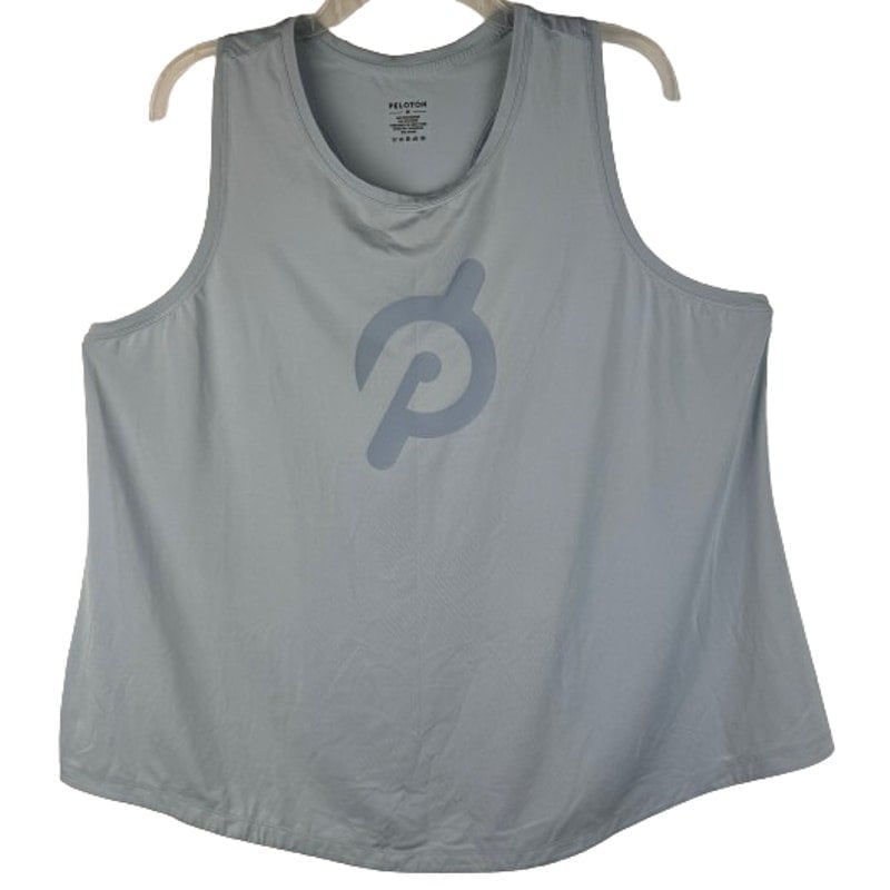 Peloton Womens Distance Shirttail Crewneck Light Blue Racerback Tank Top Size 2X
