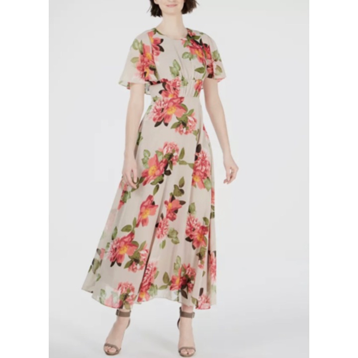 Calvin Klein Women Floral Capelet Short Sleeve Maxi Dress Size 2 NWT