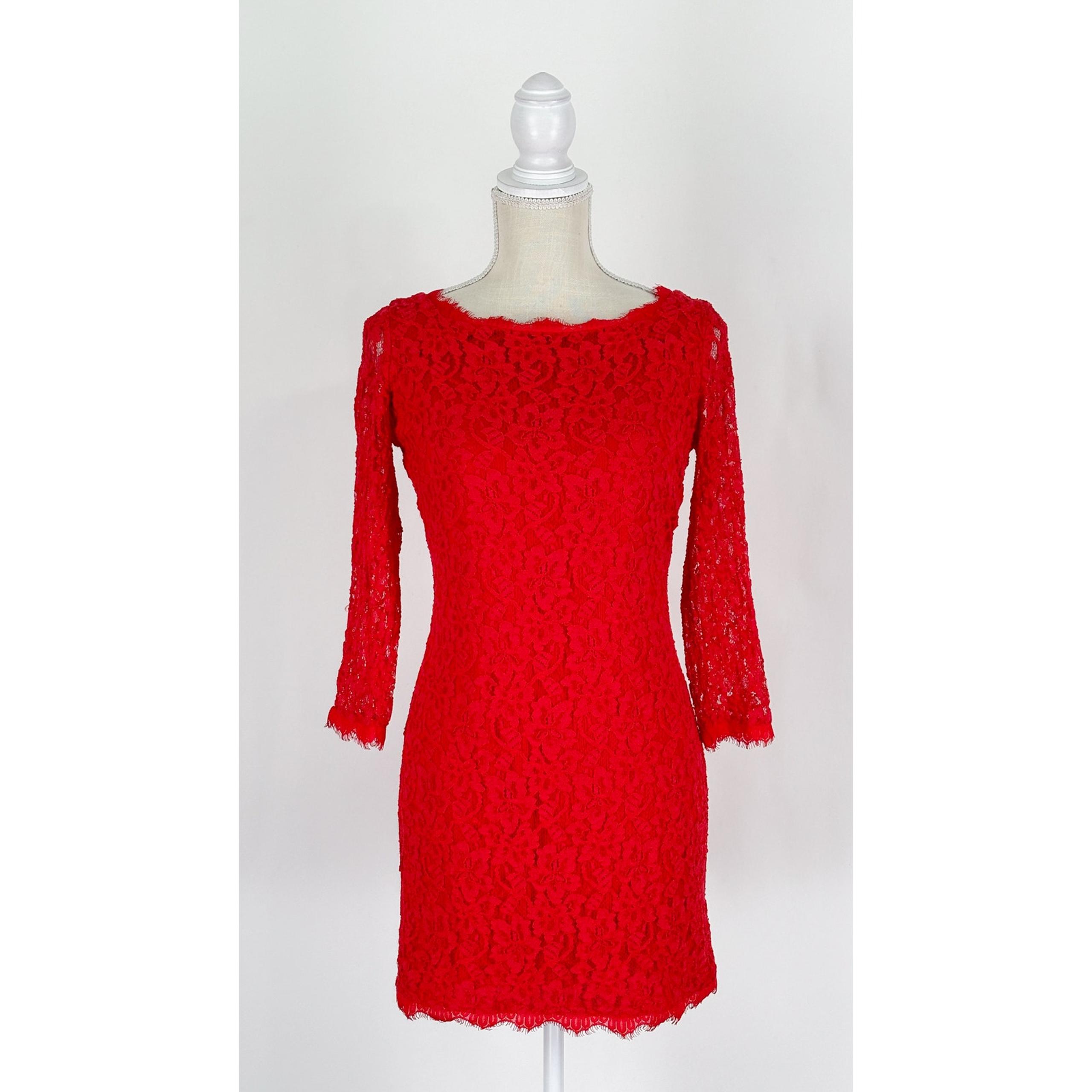 Diane Von Furstenberg Lace Zarita Scoop Mini Dress Womens Size 6 Red New DVF