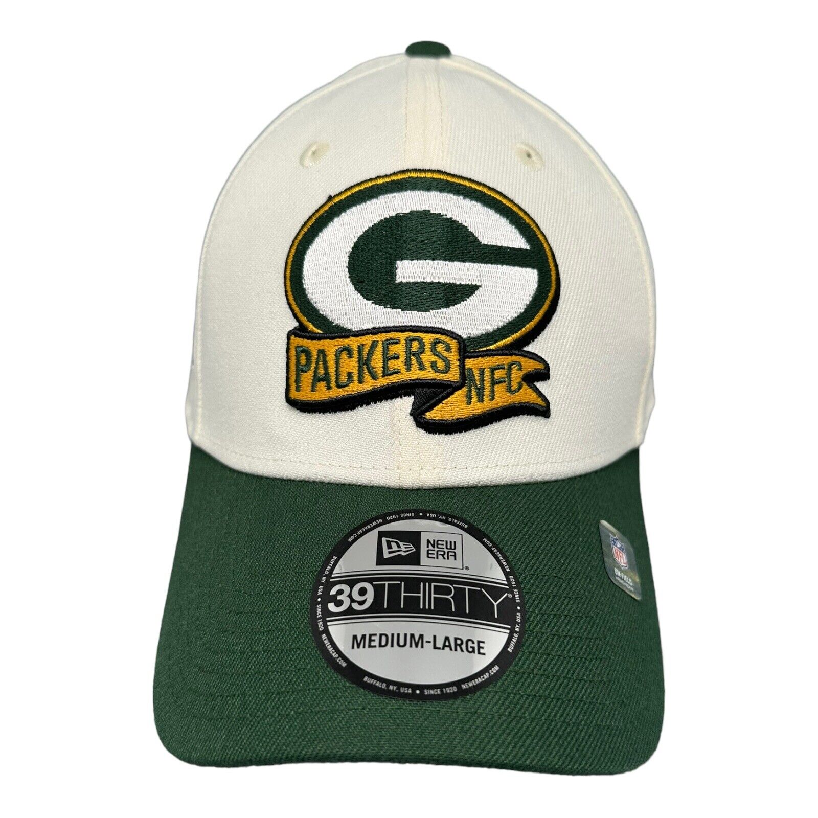 New Era 39Thirty Green Bay Packers Green/Ivory Stretch Fit Hat Men's Sz M-L