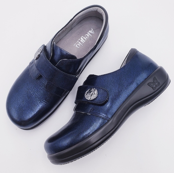 Alegria Joleen Blue Leather Dusk Clog Slip On Comfort Hook and Loop Shoe Size 39