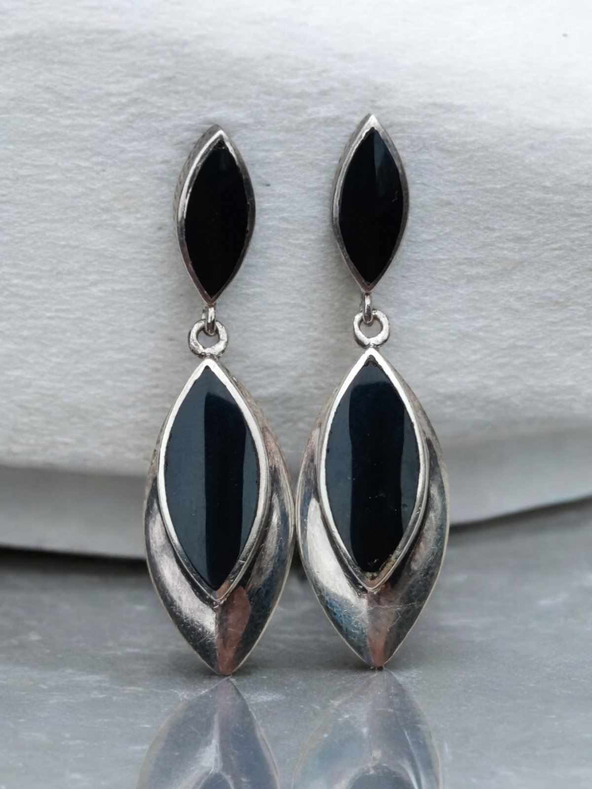 Vintage sterling silver black onyx earrings