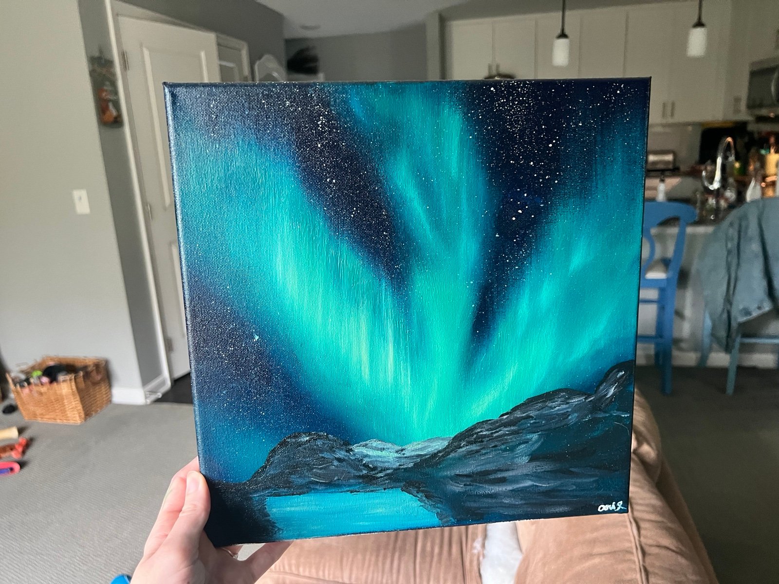beautiful northern lights oil painting