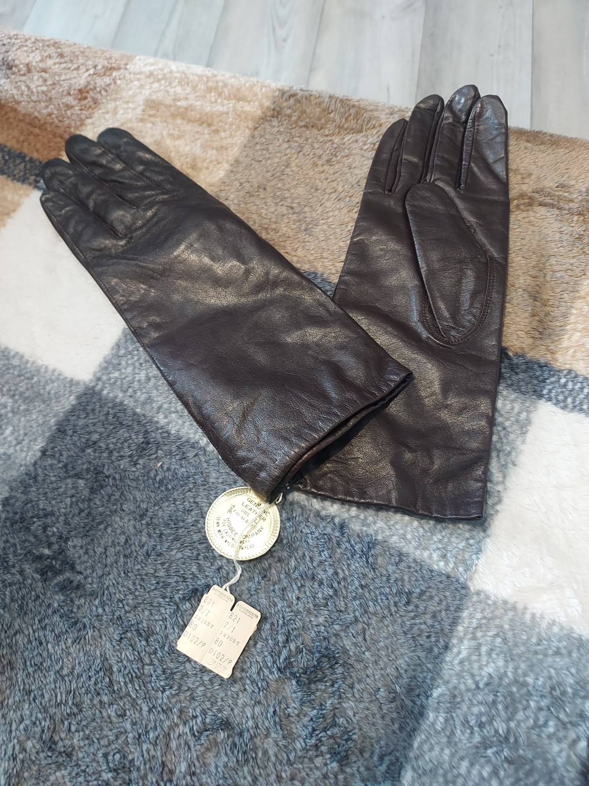 Vintage 50s brown kids long gloves new with tags size large