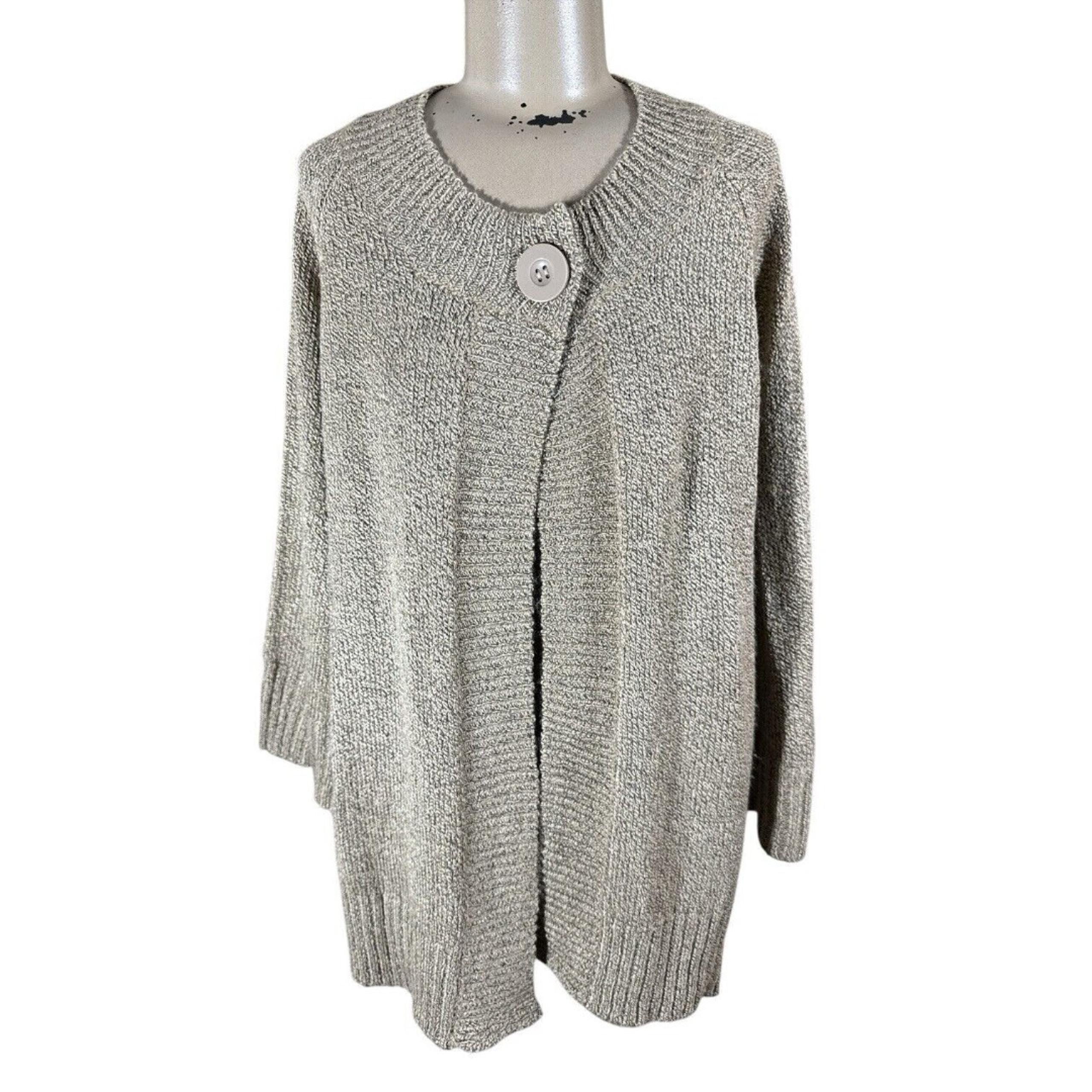Carolyn Taylor Soft Loop Knit One Button Cardigan Cape Sweater Oatmeal Brown