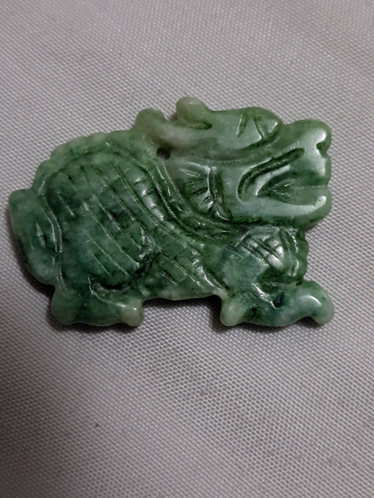 Natural Grade A Jadeite Dragon Pendant – Hand-Carved – Tested – Wax Finish