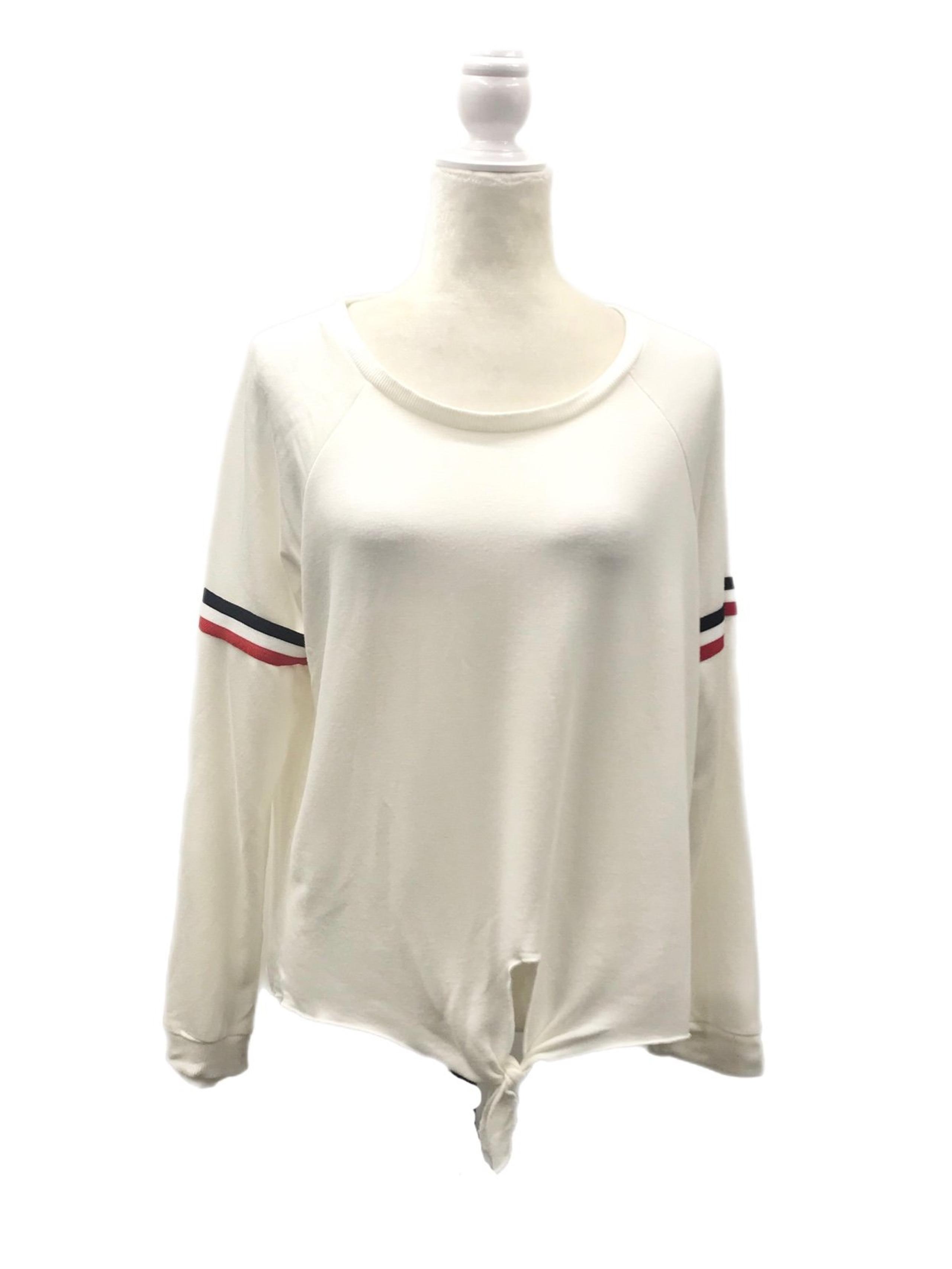 Pink Rose Women’s Size L Long Sleeve Knit Varsity Top Tie Front Pullover Blouse