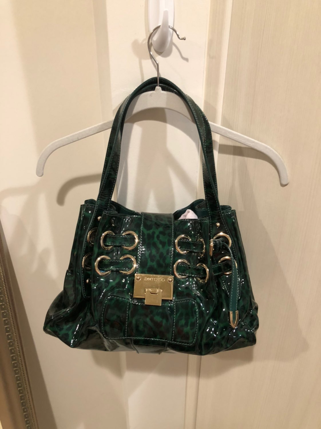 Jimmy Choo Patent Leather Hobo Bag - Gre