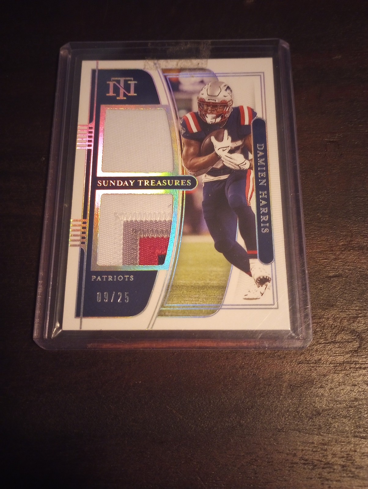 21 Damien Harris #/d dual quad color patch card