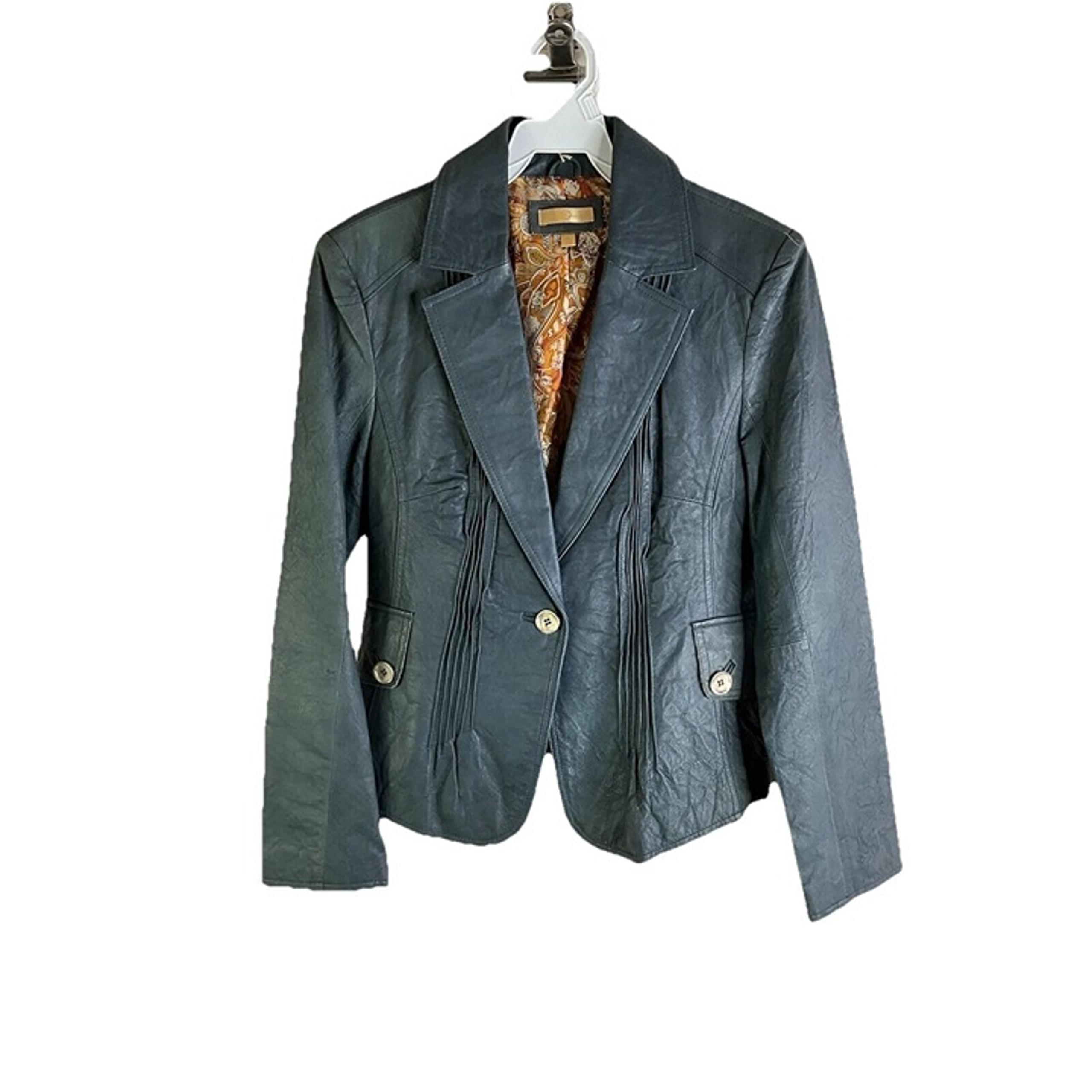 Vintage 90s Womens Medium Leather Pleated Single Button Blazer Jacket Grunge - American Vintage