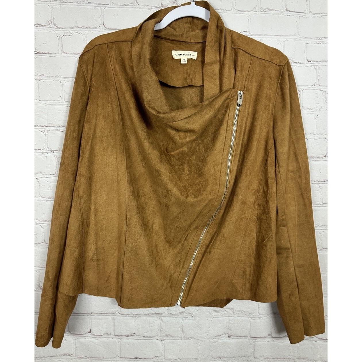 ee:some Jacket Womens Brown Brushed Faux Suede Asymmetrical Zip Size M