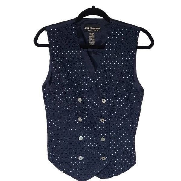 Liz Claiborne polka dot blazer vest double-breasted mother of pearl buttons 4 pr