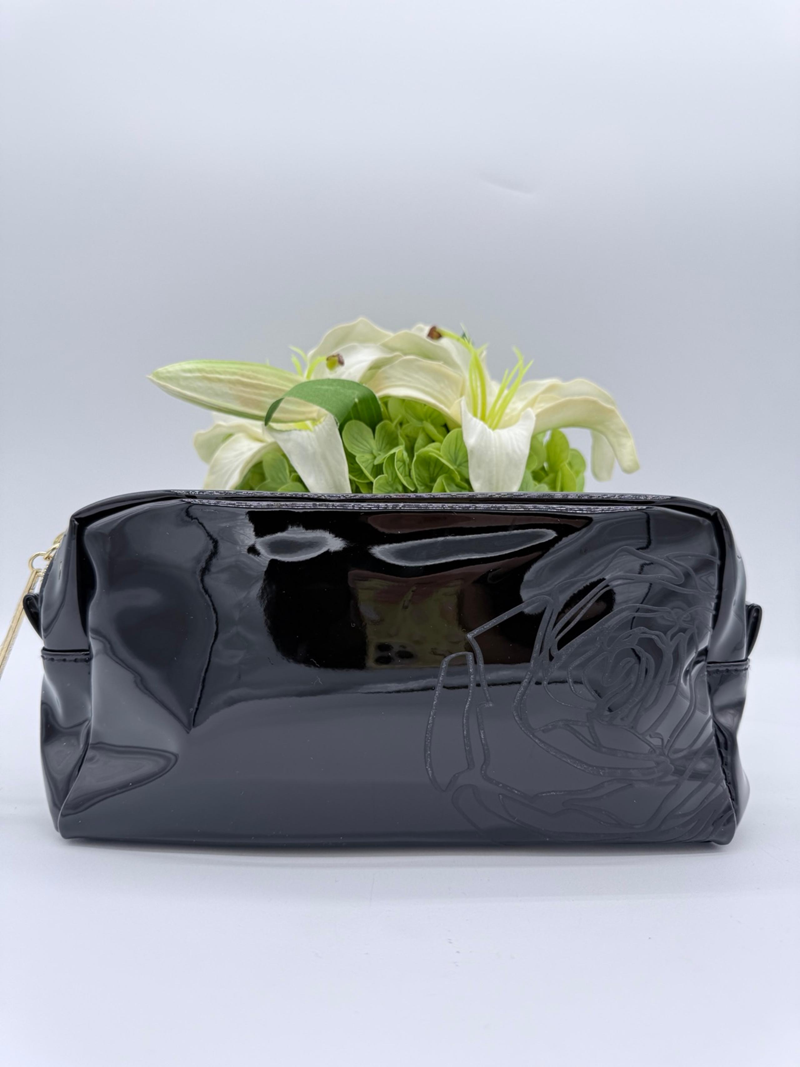 Lancome Makeup Black Faux Leather Travel  Cosmetic Bag