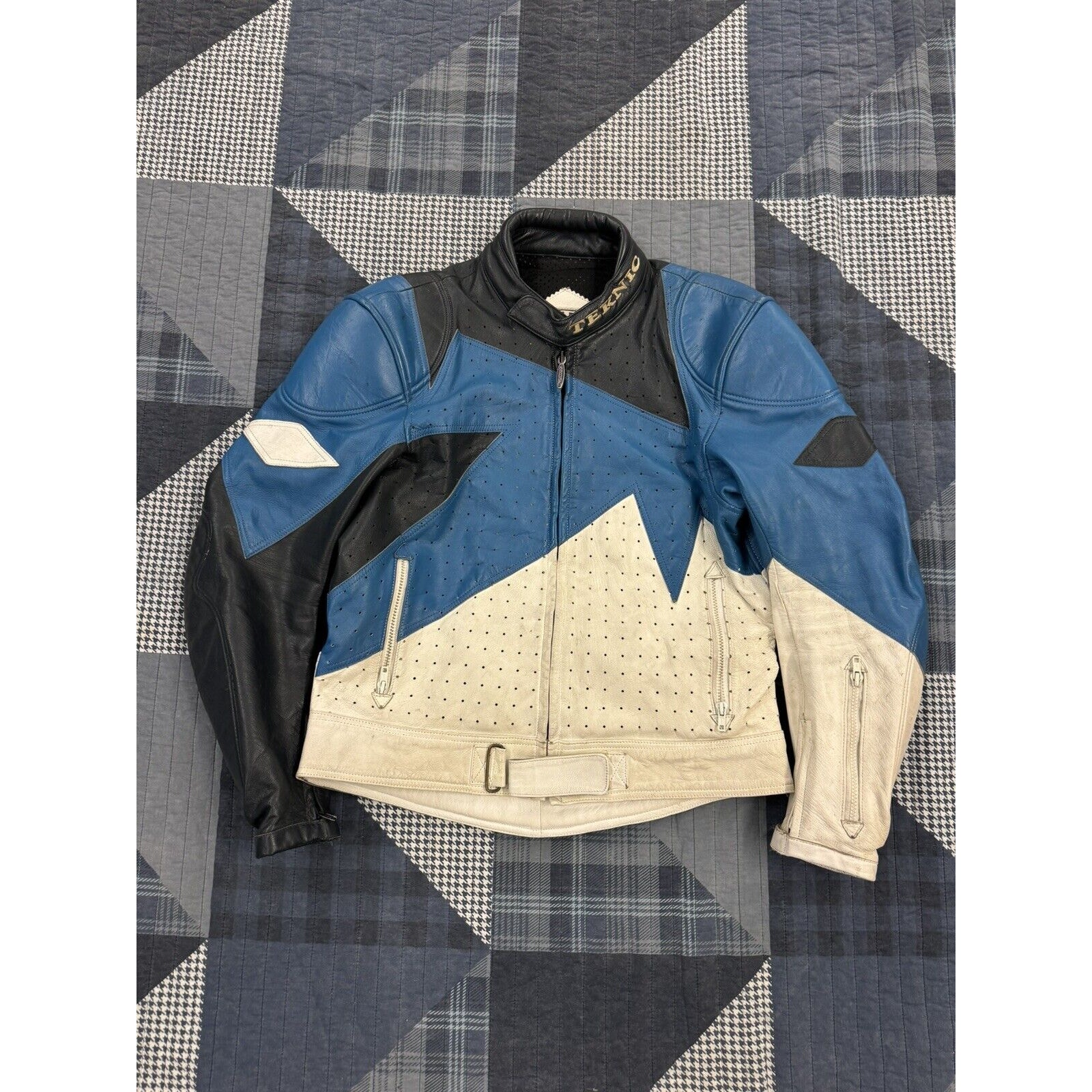 Vintage 90s Aggressive Japan Leather Padded Teknic Shark Tooth Motorcycle Jacket