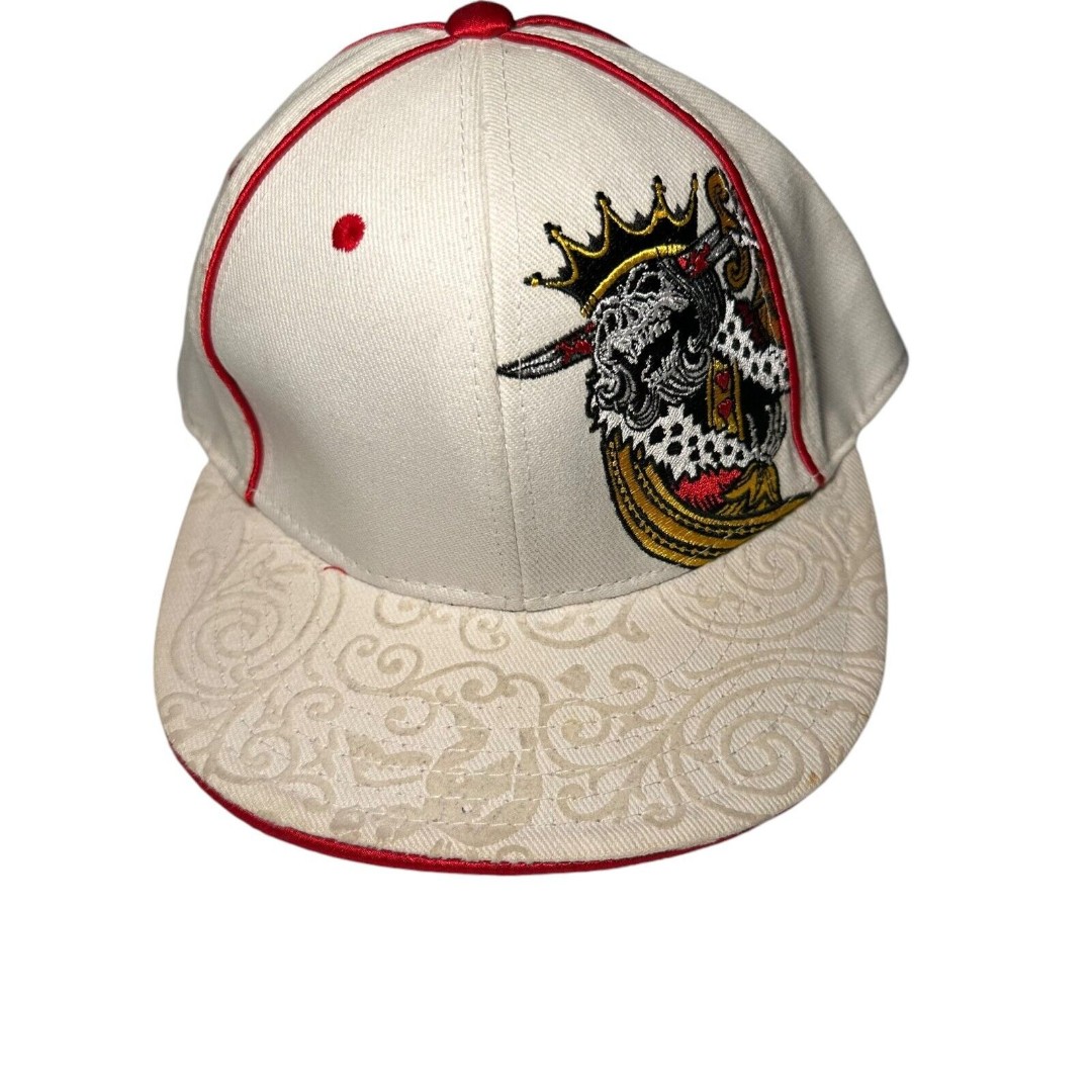 Avirex Fitted Cap Hat Men's Size 7 1/8 White/Red King Sword Retro Hiphop Y2K