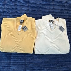 NWT Jos A Bank Lambswool Sweaters V-Neck Argyle Beige/Yellow Lot Of 2
