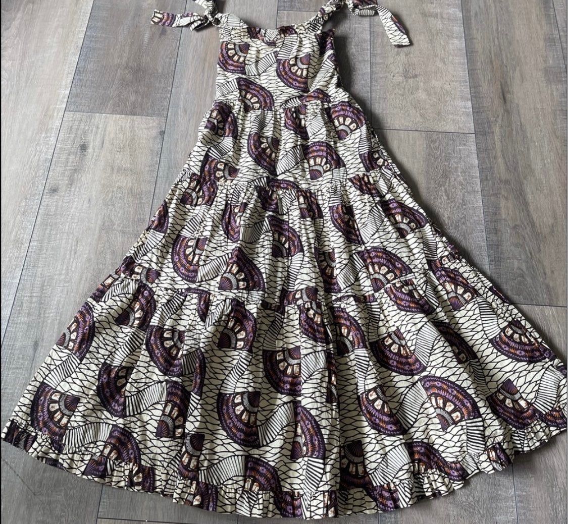 NWT ulla johnson kids white and purple maxi smocked bow Edie cream multi dress