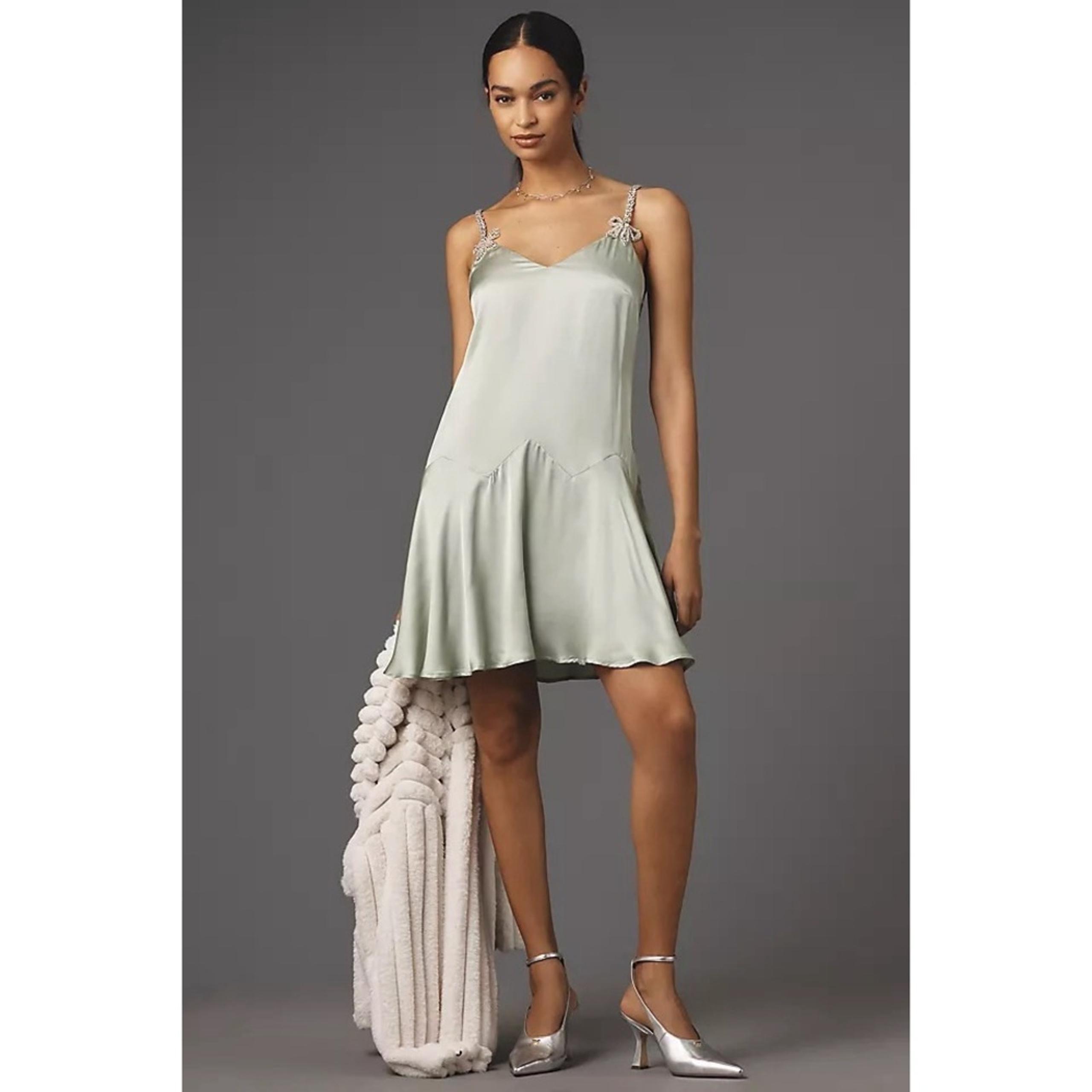Anthropologie Corey Lynn Calter Green Bow Strap Silky Mini Dress Size Small NWT