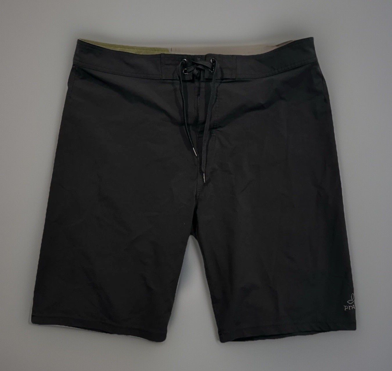 Prana Mens Sediment Board Short Size 38 Black Unlined Swim Trunk Drawstring