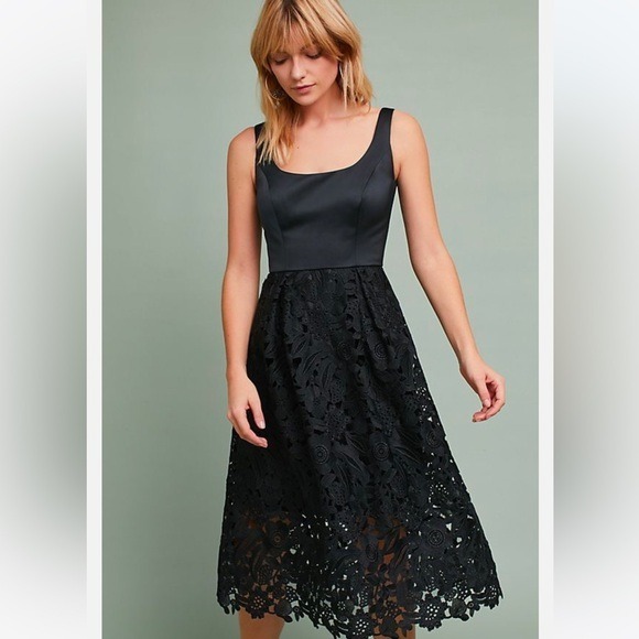 Shoshanna Midnight Black Lace Midi Dress