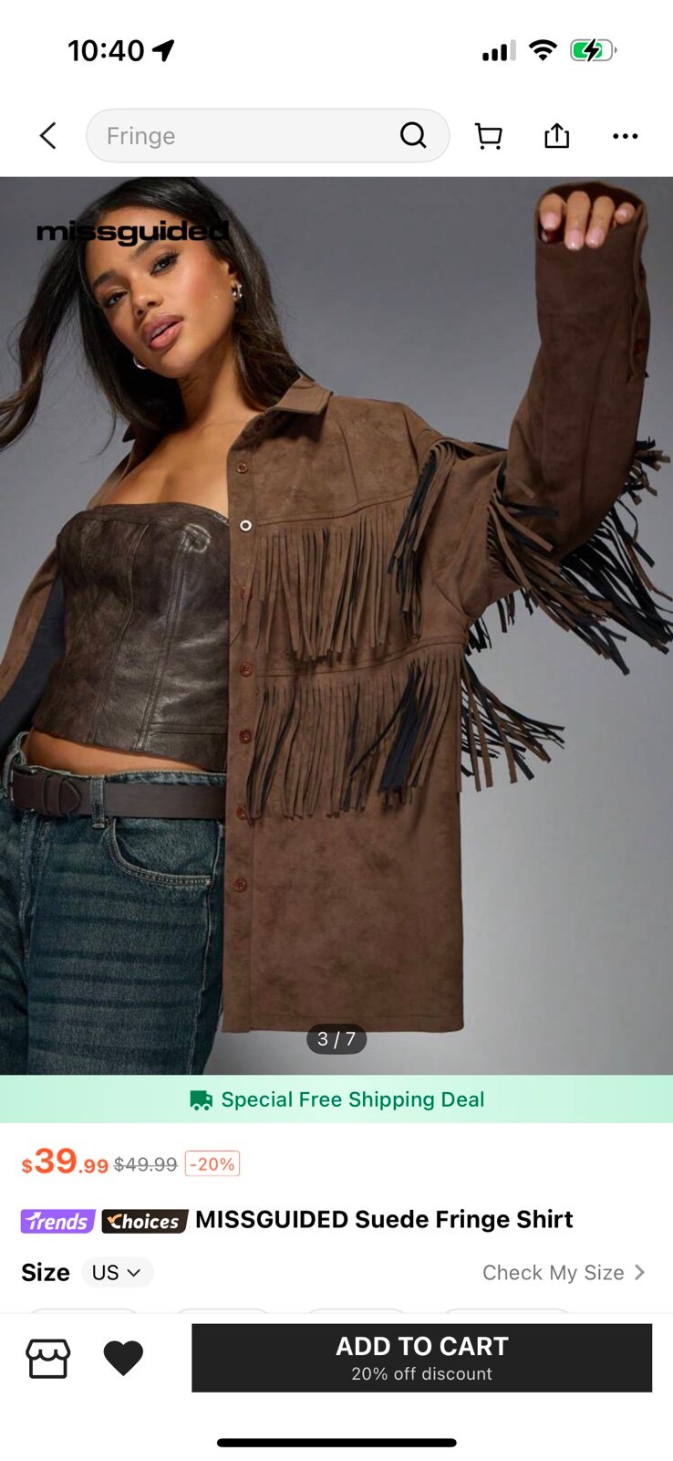 NWT MissGuided Suede Fringe Shirt Jacket XL