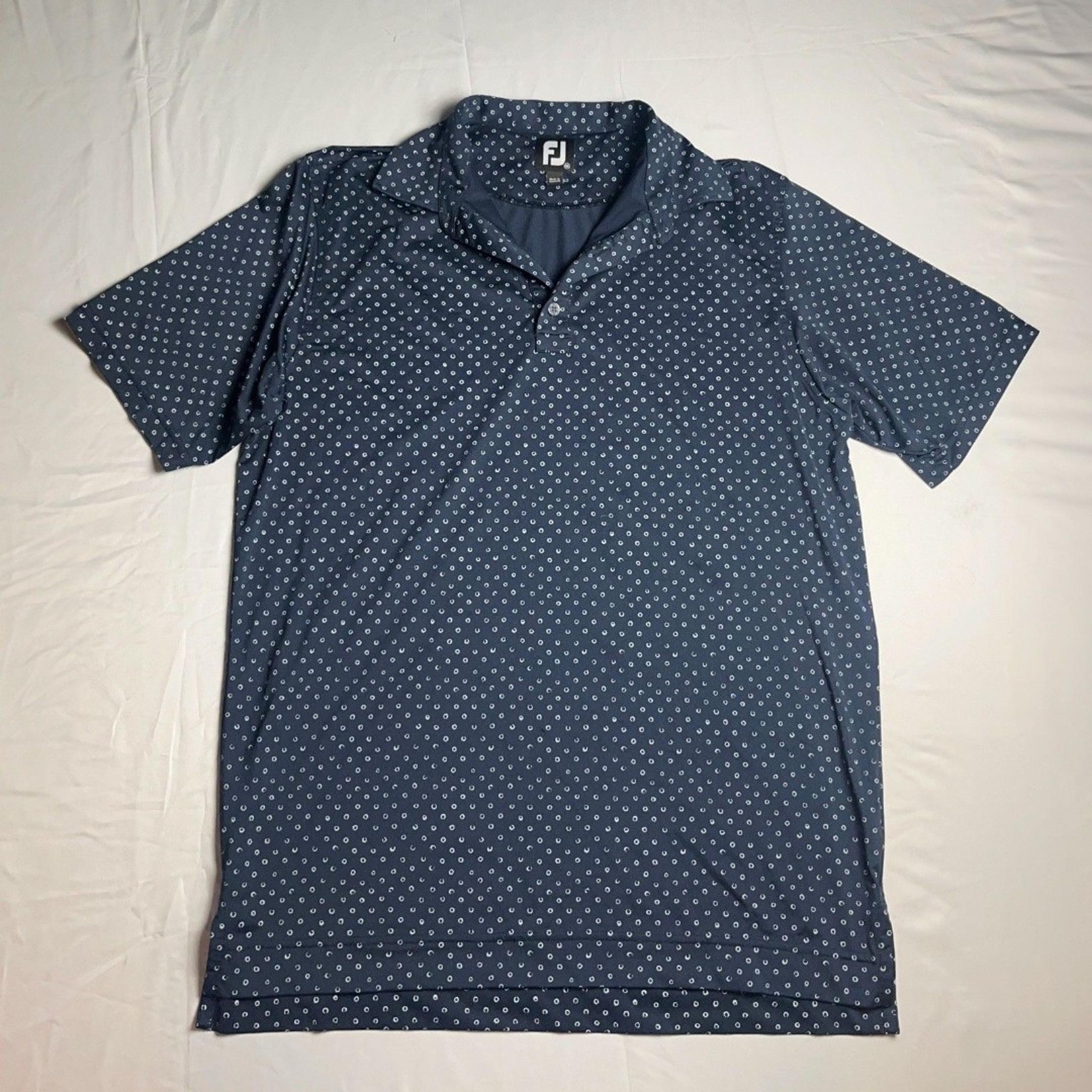 Footjoy Shirt Men's M Blue Print Self Collar Golf Polo Navy Blue Lisle Batik