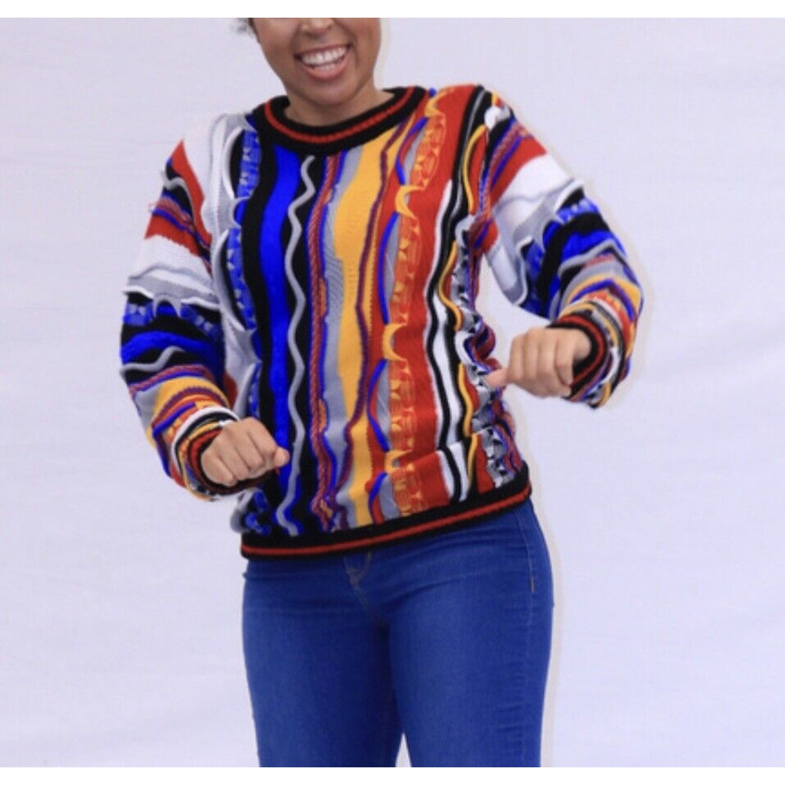 VTG Coogi Style 3D Sweater Rainbow Colorful Boys 12/14 Fits Men’s XS