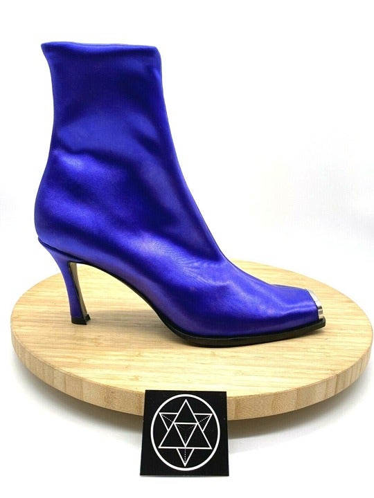 RAF X CALVIN KLEIN Boots Womens EUR 37 US 6 Blue Satin Heels Zip Up 205W39NYC