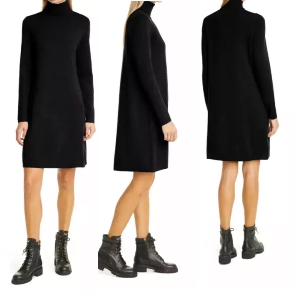 ALLUDE Turtleneck 100% Virgin Wool Sweater Dress Womens Size Medium Black