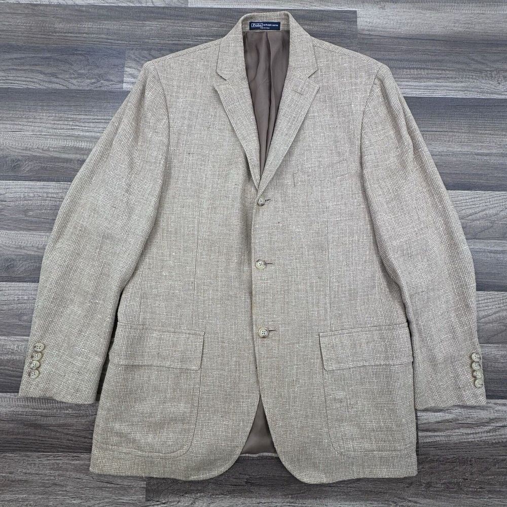 Vintage Polo Ralph Lauren Tweed Blazer 41R - Wool Sport Coat Jacket Brown Italy
