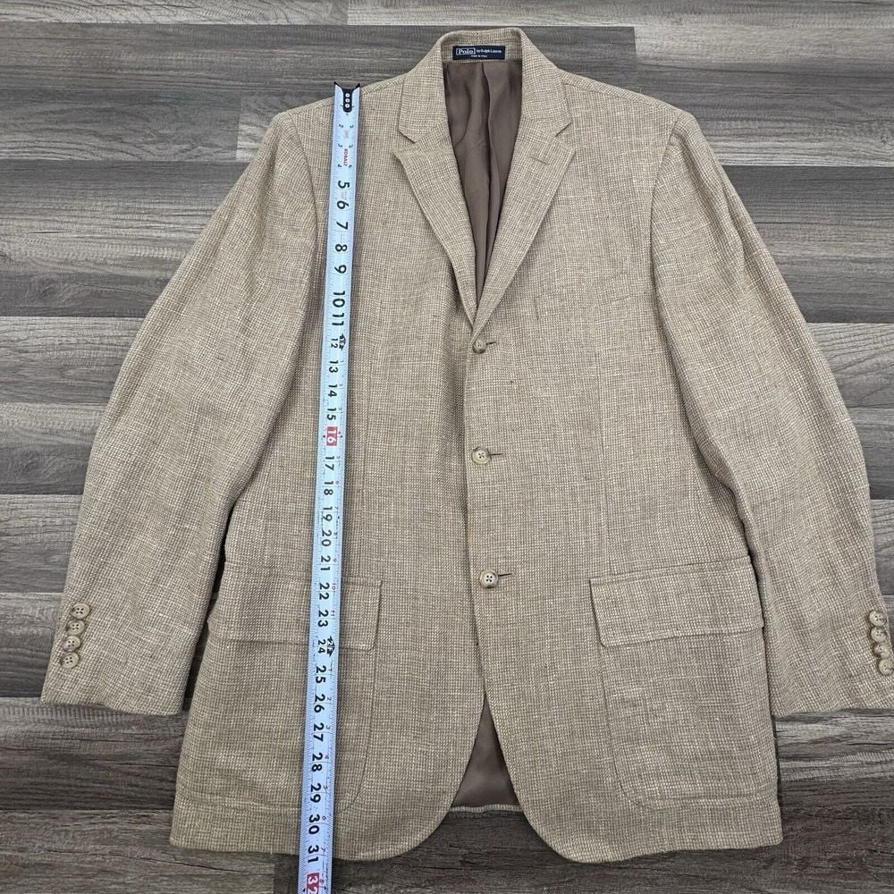 Vintage Polo Ralph Lauren Tweed Blazer 41R - Wool Sport Coat Jacket Brown Italy - detail