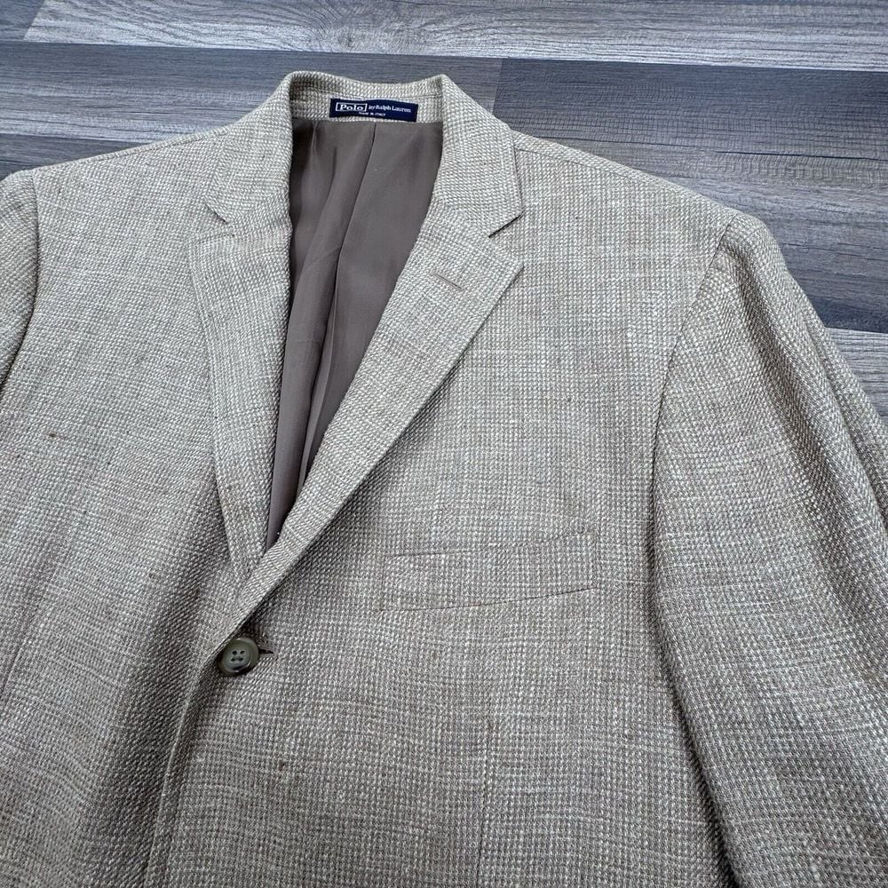 Vintage Polo Ralph Lauren Tweed Blazer 41R - Wool Sport Coat Jacket Brown Italy - detail