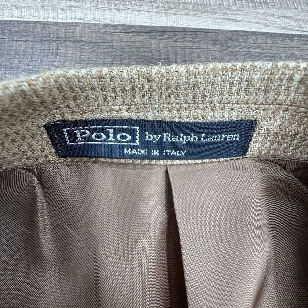 Vintage Polo Ralph Lauren Tweed Blazer 41R - Wool Sport Coat Jacket Brown Italy - detail